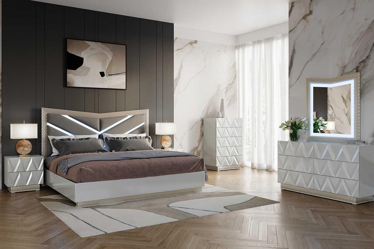 Vera Gray Upholstered LED Platform Bedroom Set