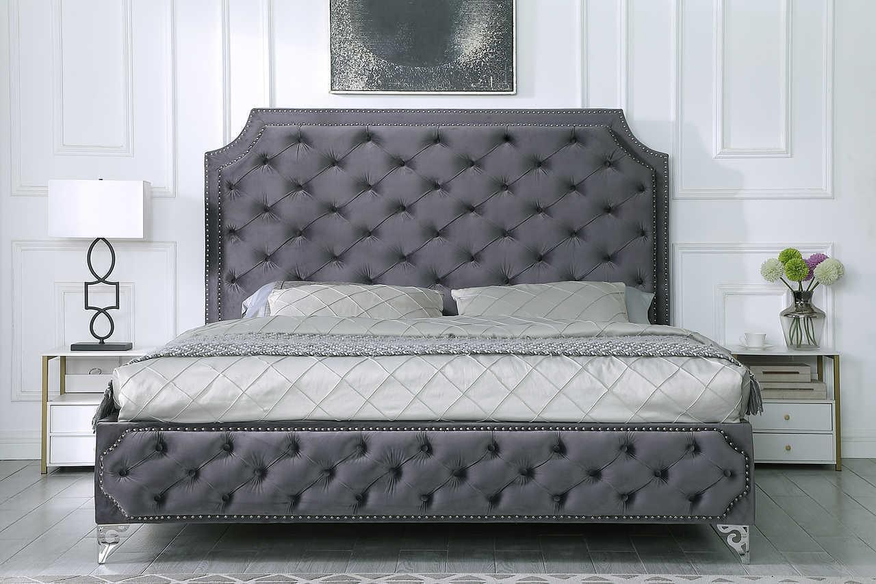 Leilah Gray Upholstered Tufted Platform King Bed - Image 1