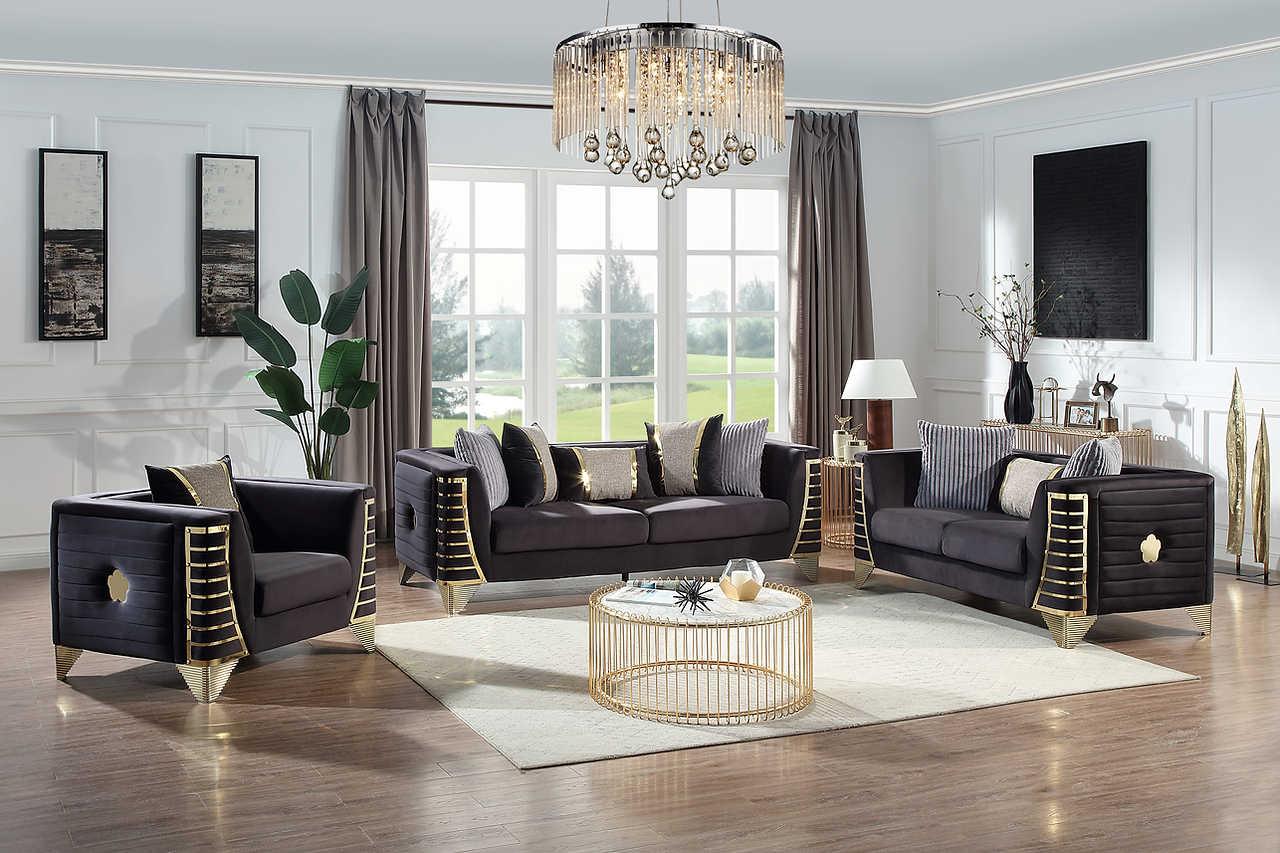 Donovan Black Velvet Living Room Set - Image 1