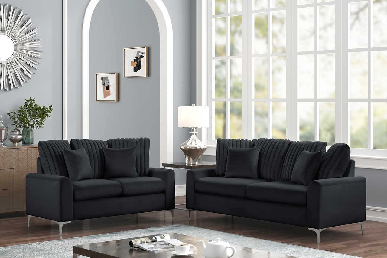 Elina Black Velvet 2-Piece Living Room Set - Image 1