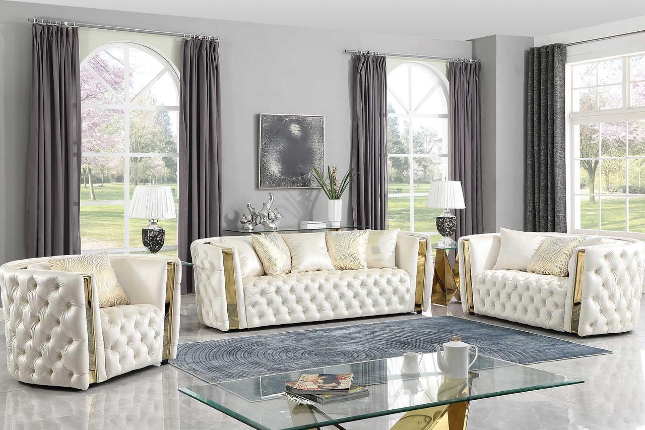 Roka White Gold Tufted 2-Piece Living Room Set - Image 2