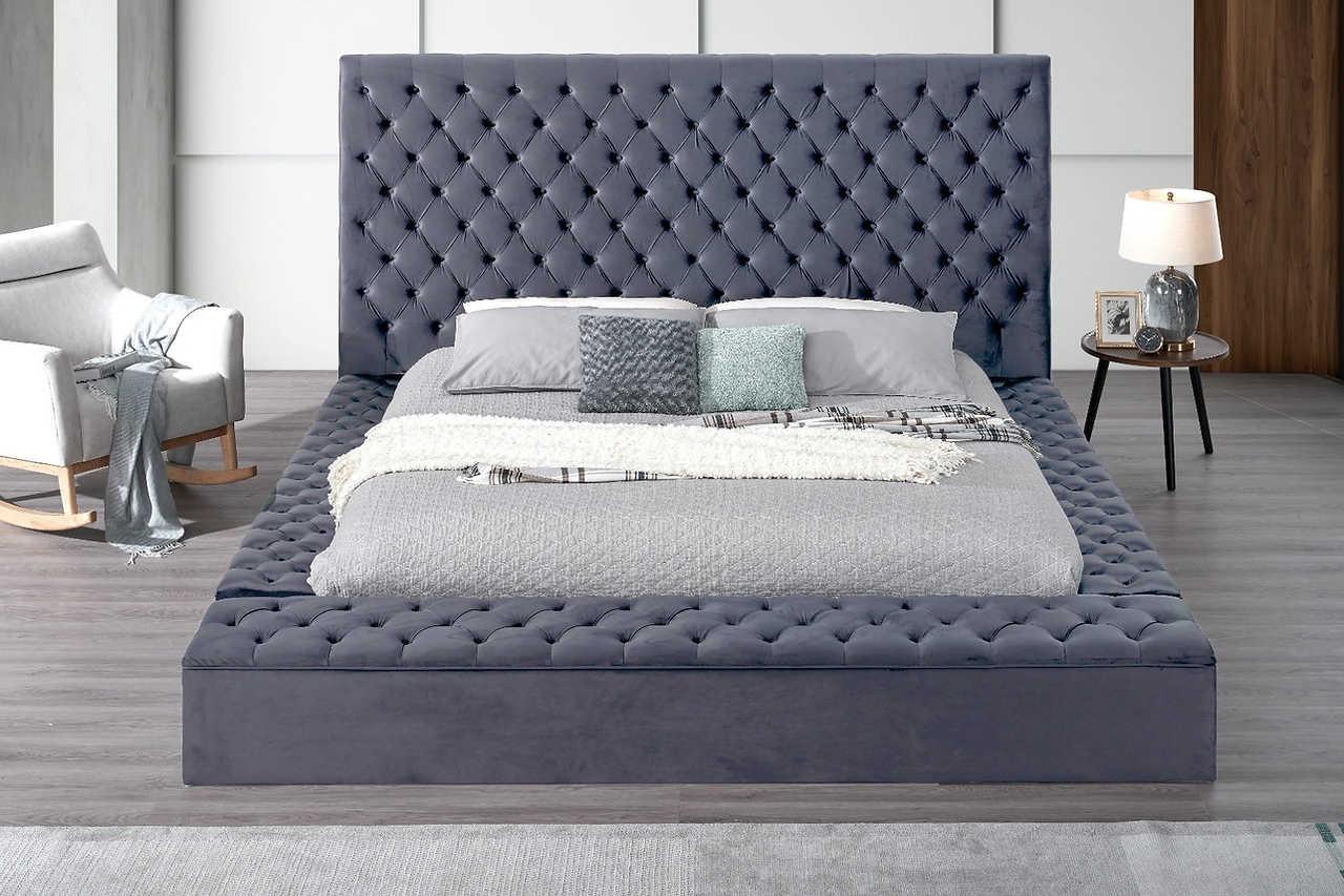 Catalina II Grey Upholstered Tufted USB Queen Bed - Image 3