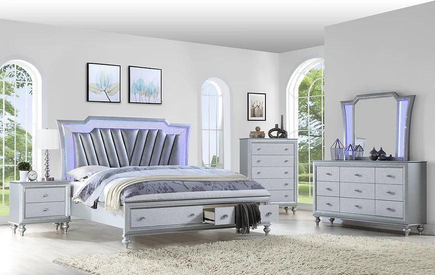 Star Silver LED Upholstered Storage Platform Bedroom Set - Image 1