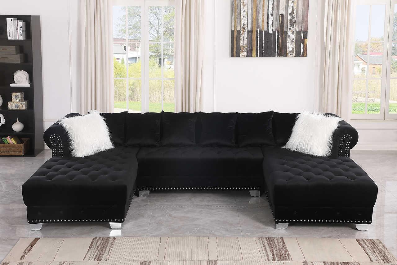 Jordan II Black Velvet Tufted Sectional - Image 2