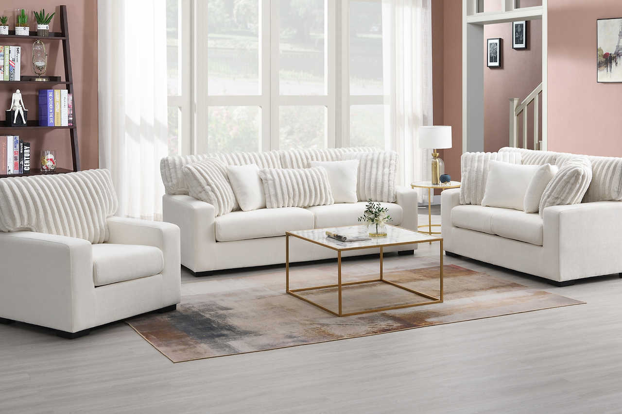 Tarra Ivory Fabric Living Room Set - Image 1