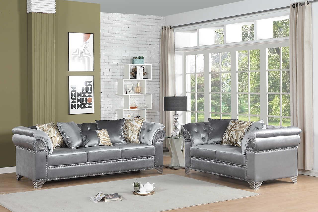 Emma Gray Velvet Living Room Set - Image 2