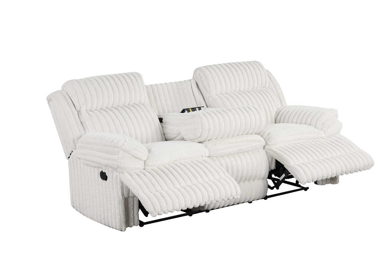 Melow White Fabric 3-Piece Reclining Set - Image 3