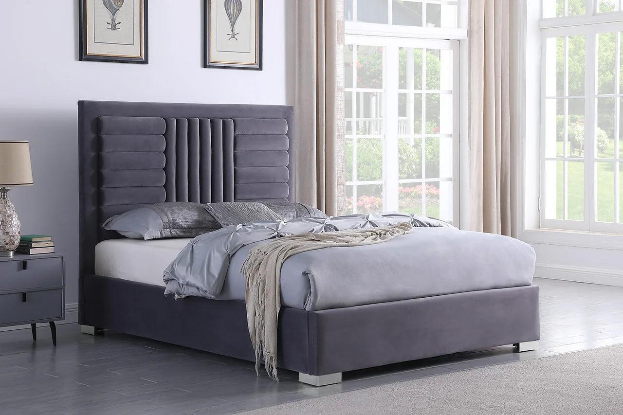 Anita Gray Upholstered Platform King Bed - Image 1