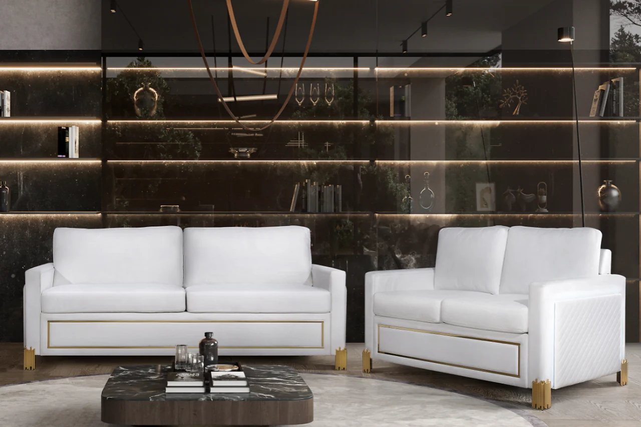 Glamor White Gold Velvet Living Room Set - Image 2
