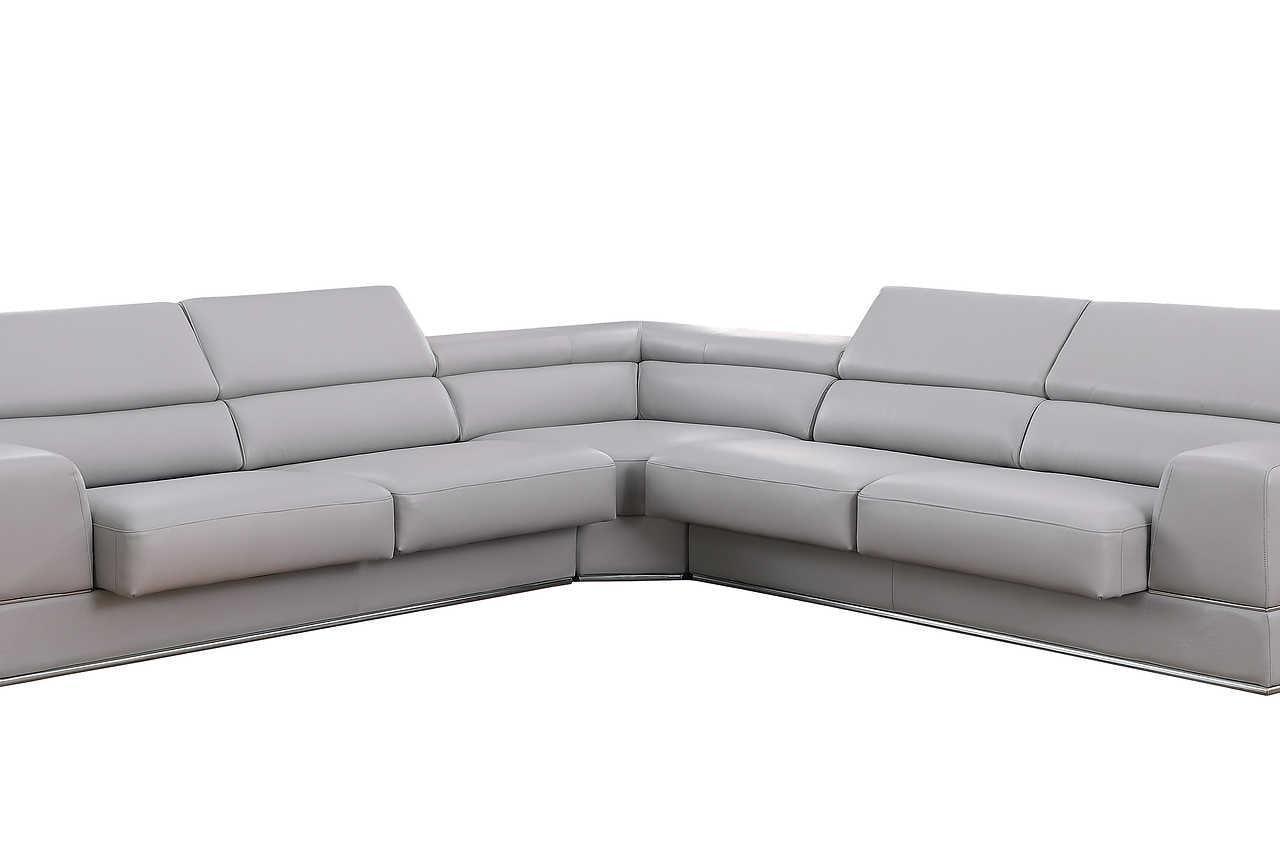 Pella Light Grey Leather Sectional - Image 3