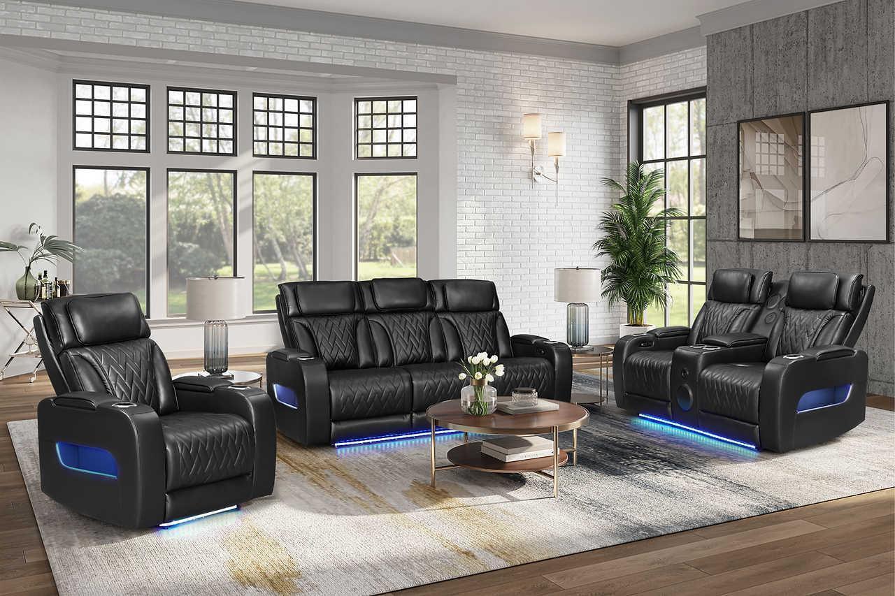 Skyline Black Leather 2-Piece Power Reclining Set - Image 2