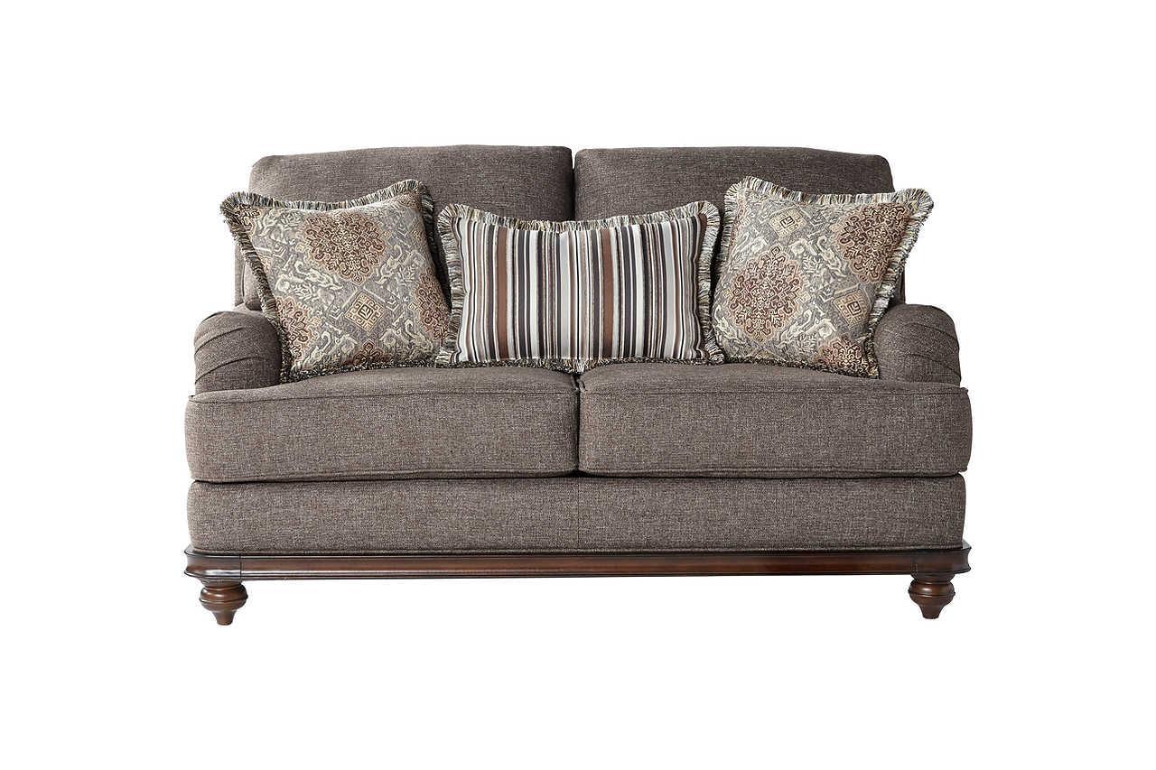 Driftwood Brown Gray Trim Fabric Upholstered Sofa - Image 3