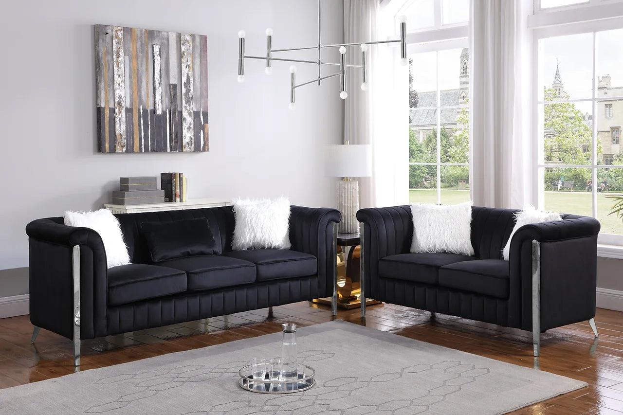 Fara Black Silver Velvet 2-Piece Living Room Set - Image 1