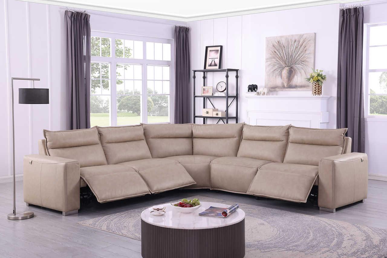 Sierra Beige Leather Reclining Sectional