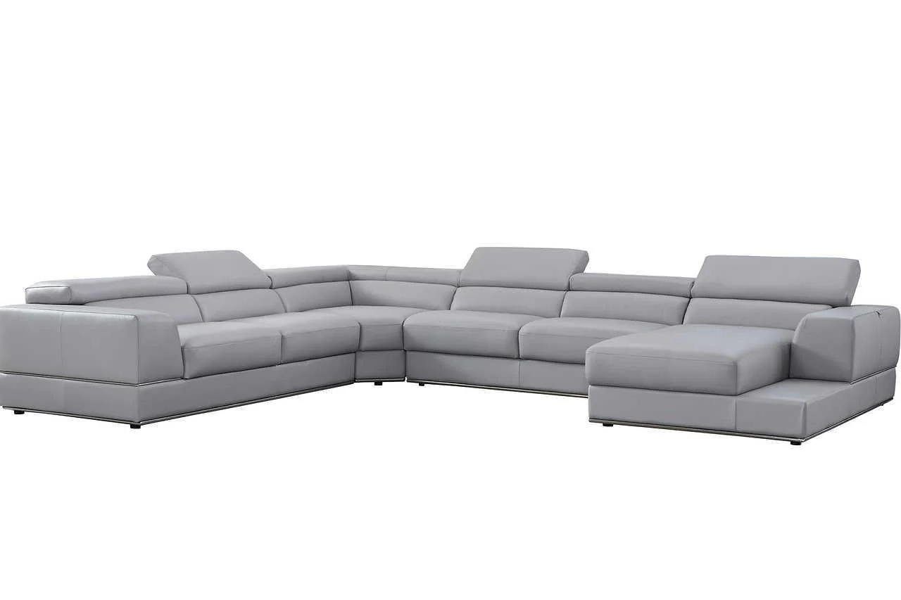 Pella Light Gray Leather RAF Sectional - Image 2