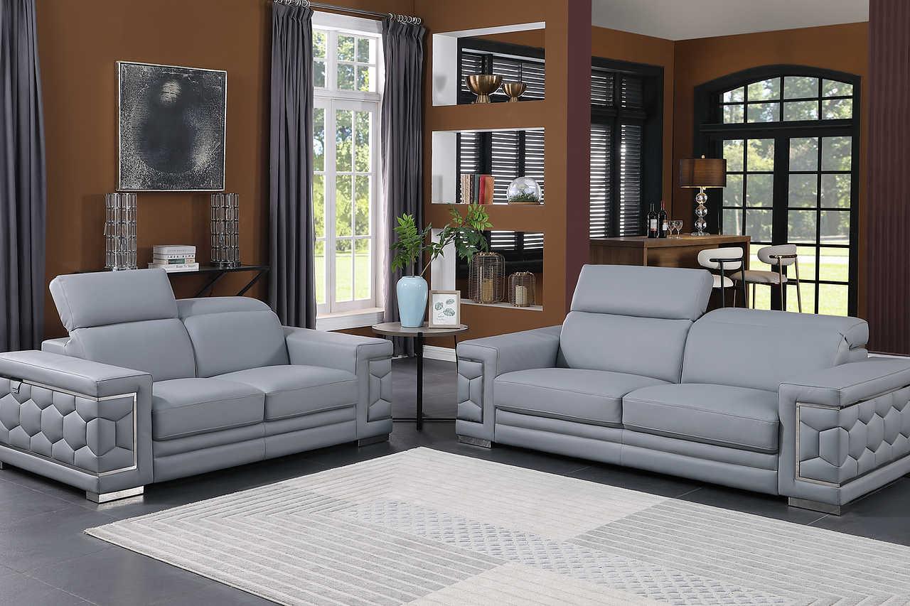 Favo Light Blue Leather Living Room Set - Image 2
