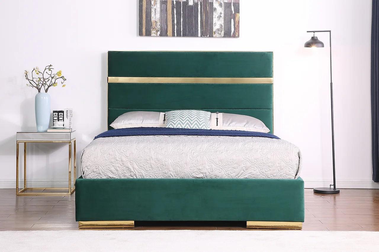 Cartier Green Gold Velvet Upholstered Platform Queen Bed - Image 3