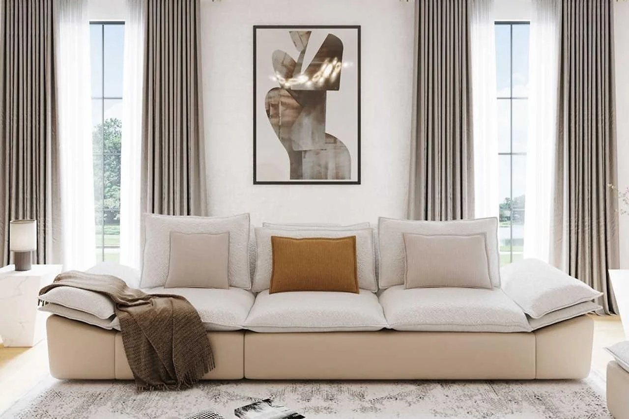 128.34” Beige Velvet Seater Sofa
