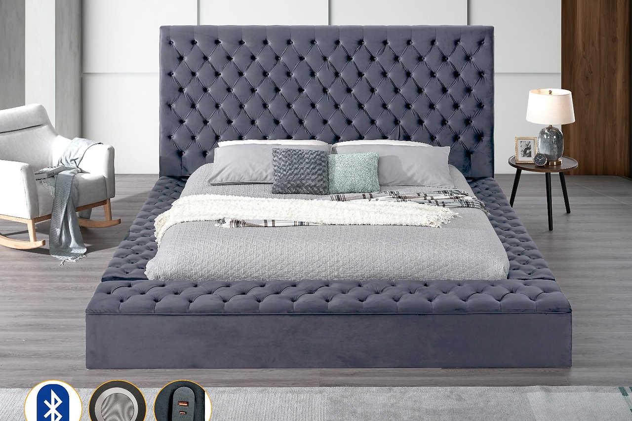 Catalina II Grey Upholstered Tufted USB Queen Bed - Image 1