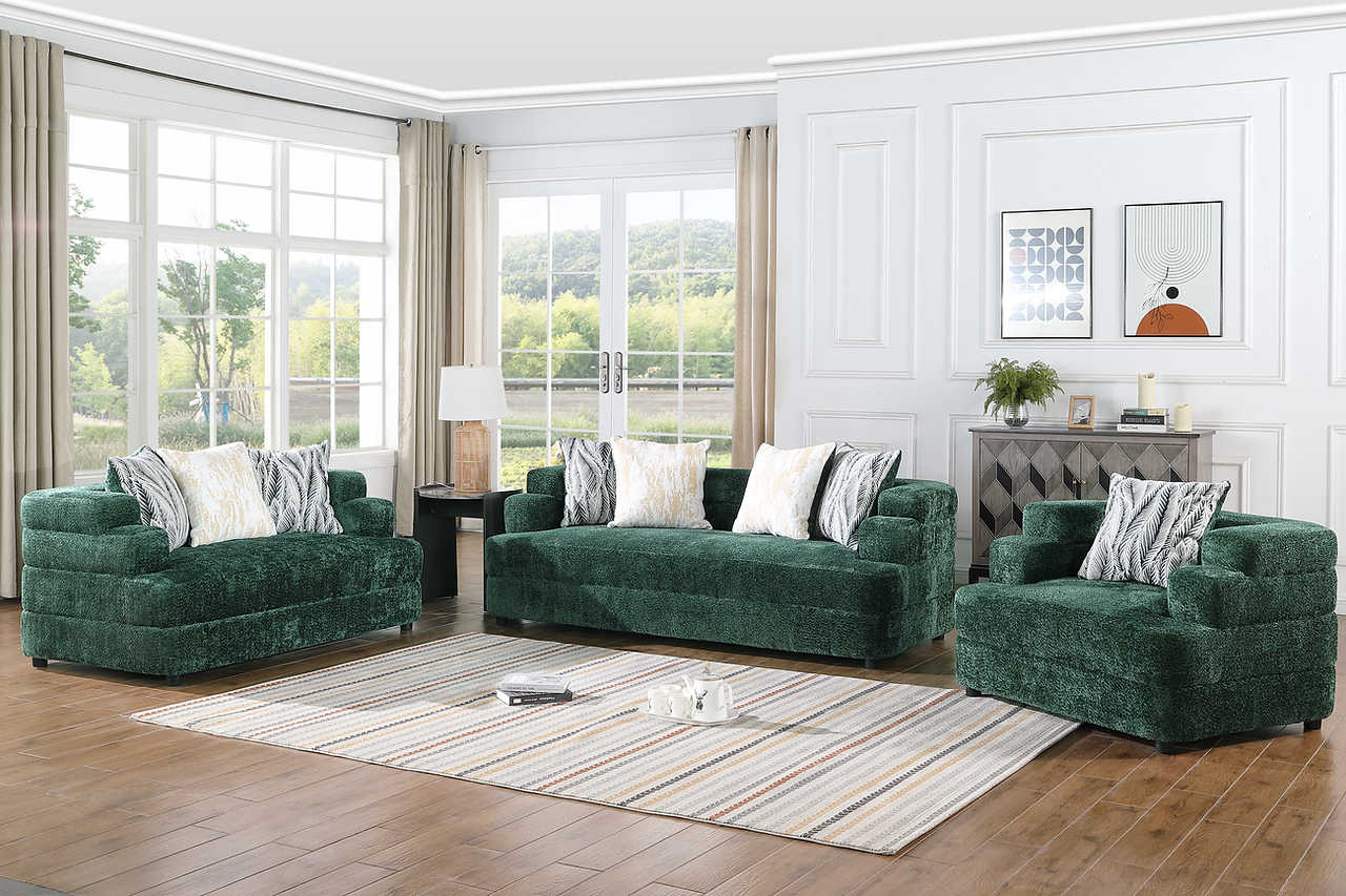 Stepso Green Boucle Living Room Set - Image 1