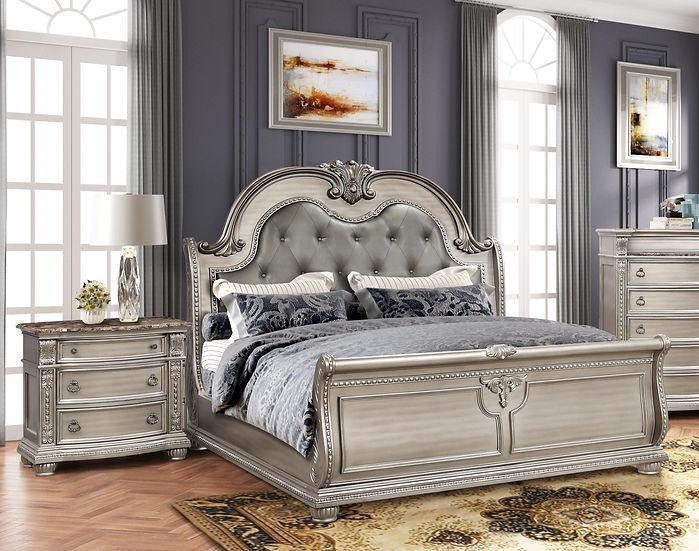 Castlefield Gray Upholstered Tufted Sleigh Queen Bed - Image 1