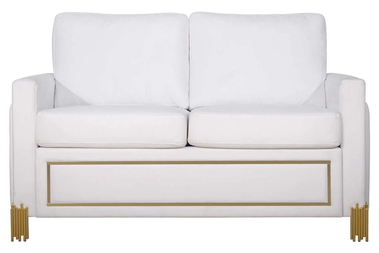 Glamor White Gold Velvet Living Room Set - Image 3