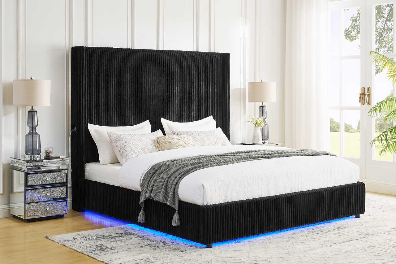Belinda Black LED Upholstered Platform King Bed - Image 2