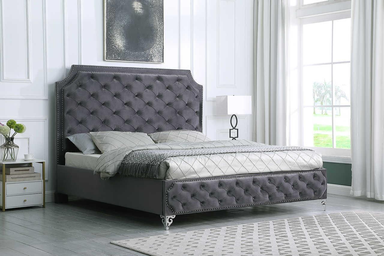 Leilah Gray Upholstered Tufted Platform King Bed - Image 2