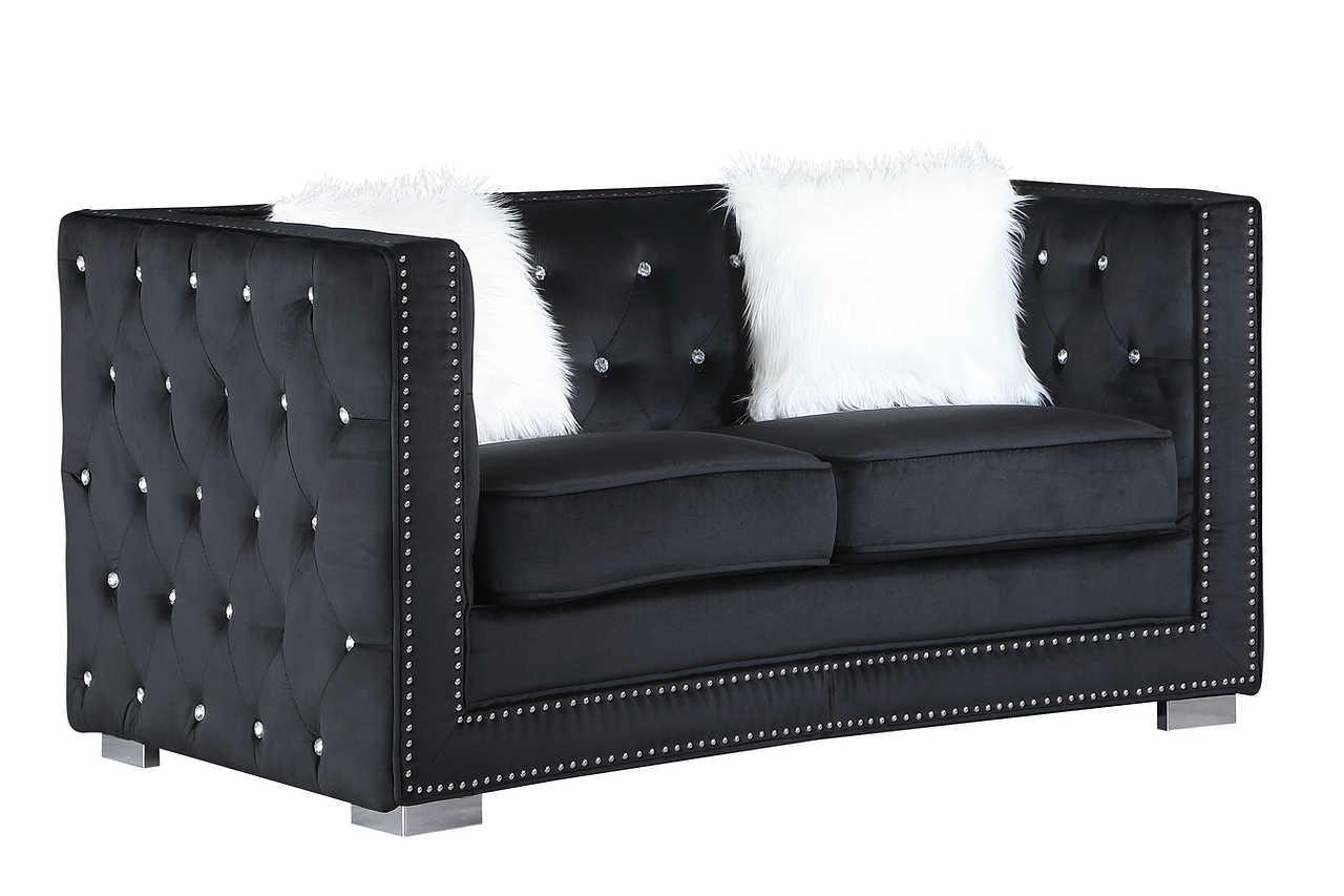 Paris Black Velvet Tufted 2-Piece Living Room Set - Image 3