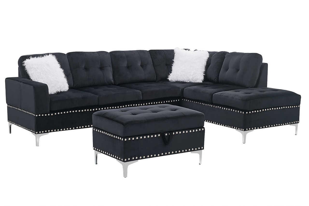 Joy Black Velvet Upholstered Tufted Sectional - Image 2