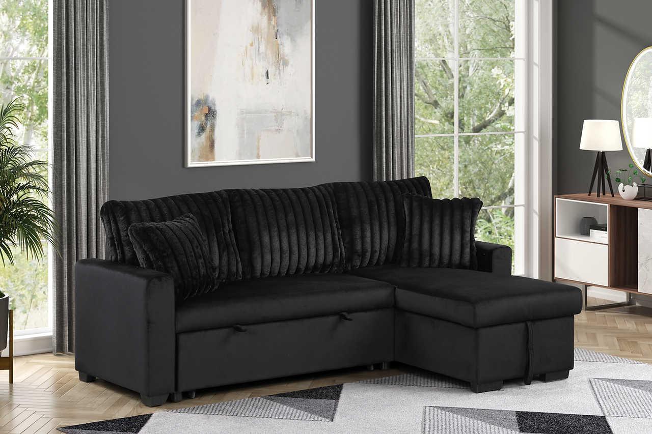 Nori Black Upholstered Sectional w Pull-Out Bed - Image 1