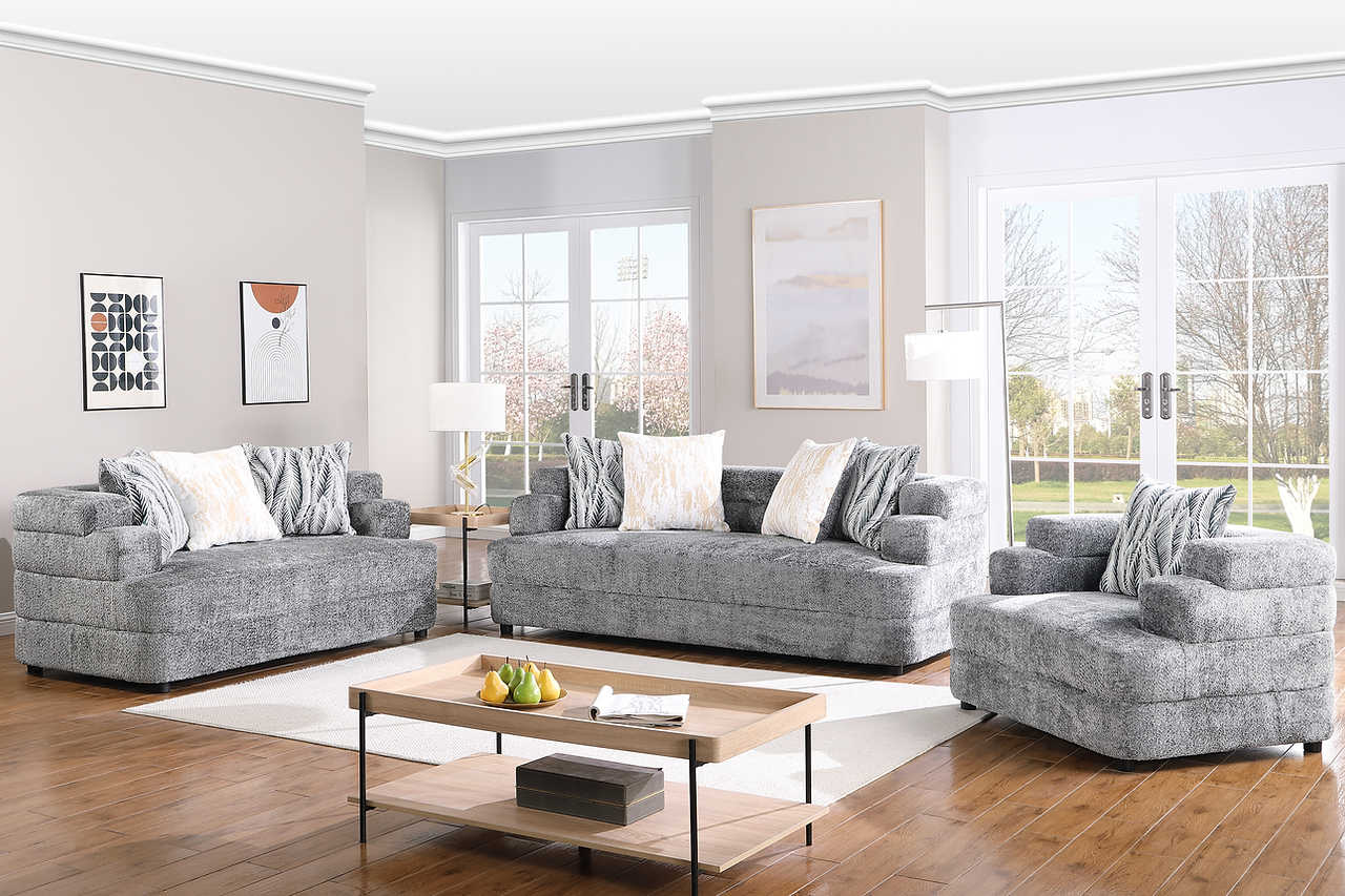 Stepso Charcoal Boucle Living Room Set - Image 1