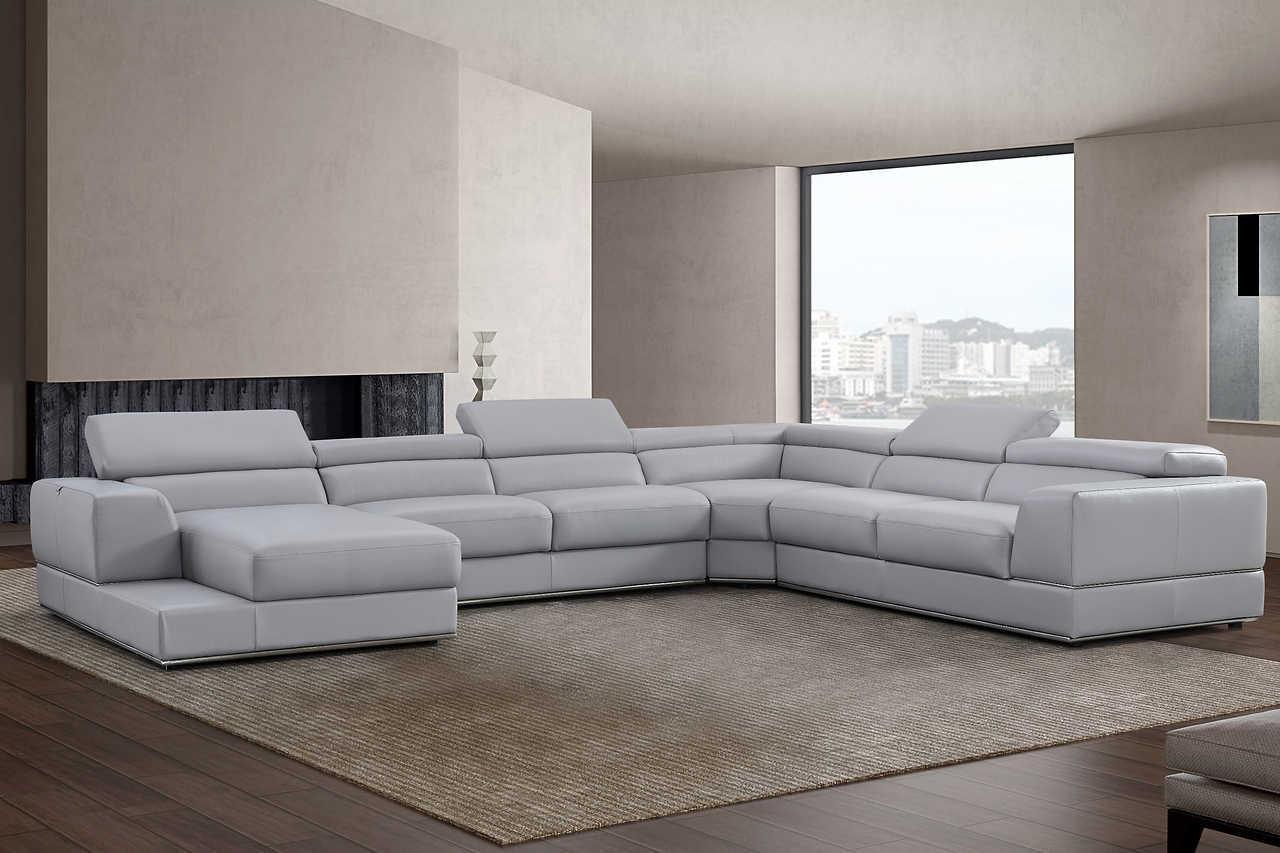 Pella Light Gray Leather LAF Sectional - Image 1