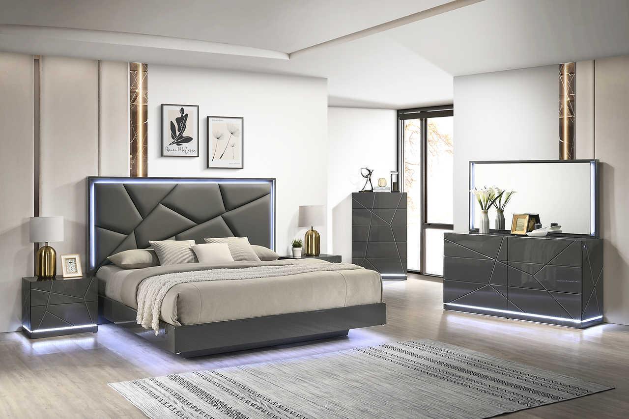 Lily Gray LED Upholstered Platform King Bed - Image 1