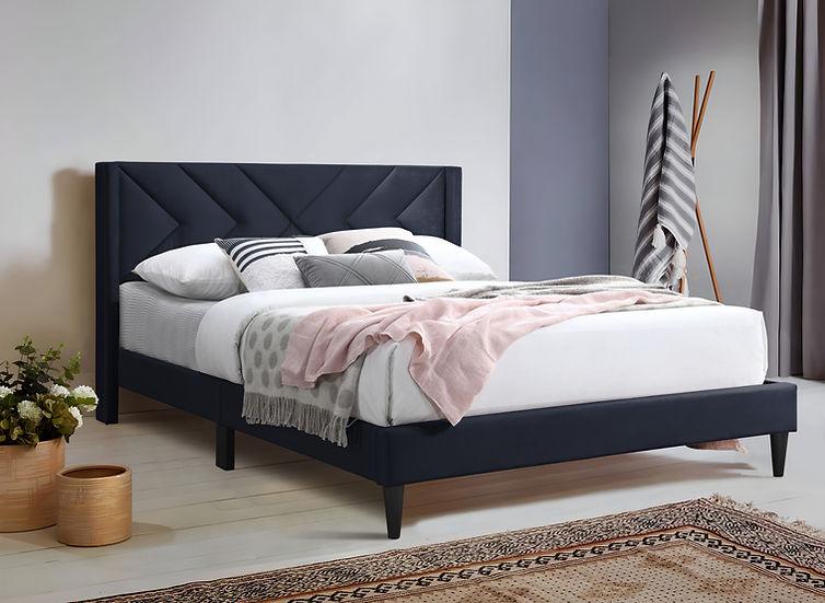 Dona Black Upholstered Panel Queen Bed - Image 1