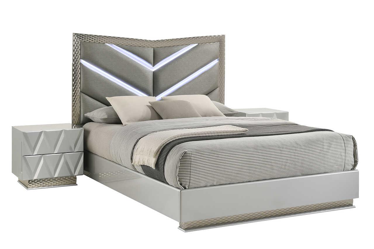 Vera Gray Upholstered LED Platform Bedroom Set - Image 3