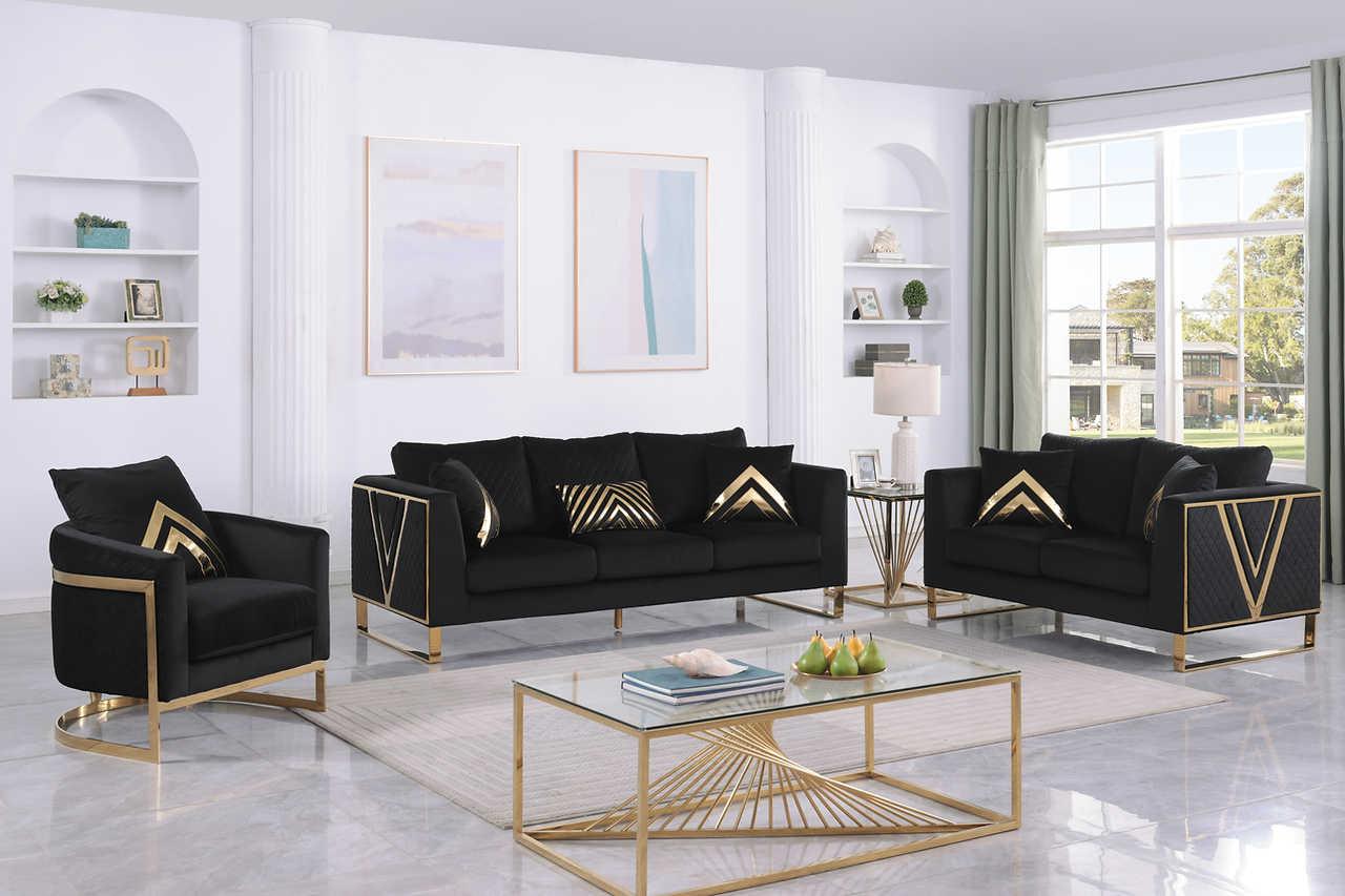 Vista Bonita Black Velvet Living Room Set - Image 1