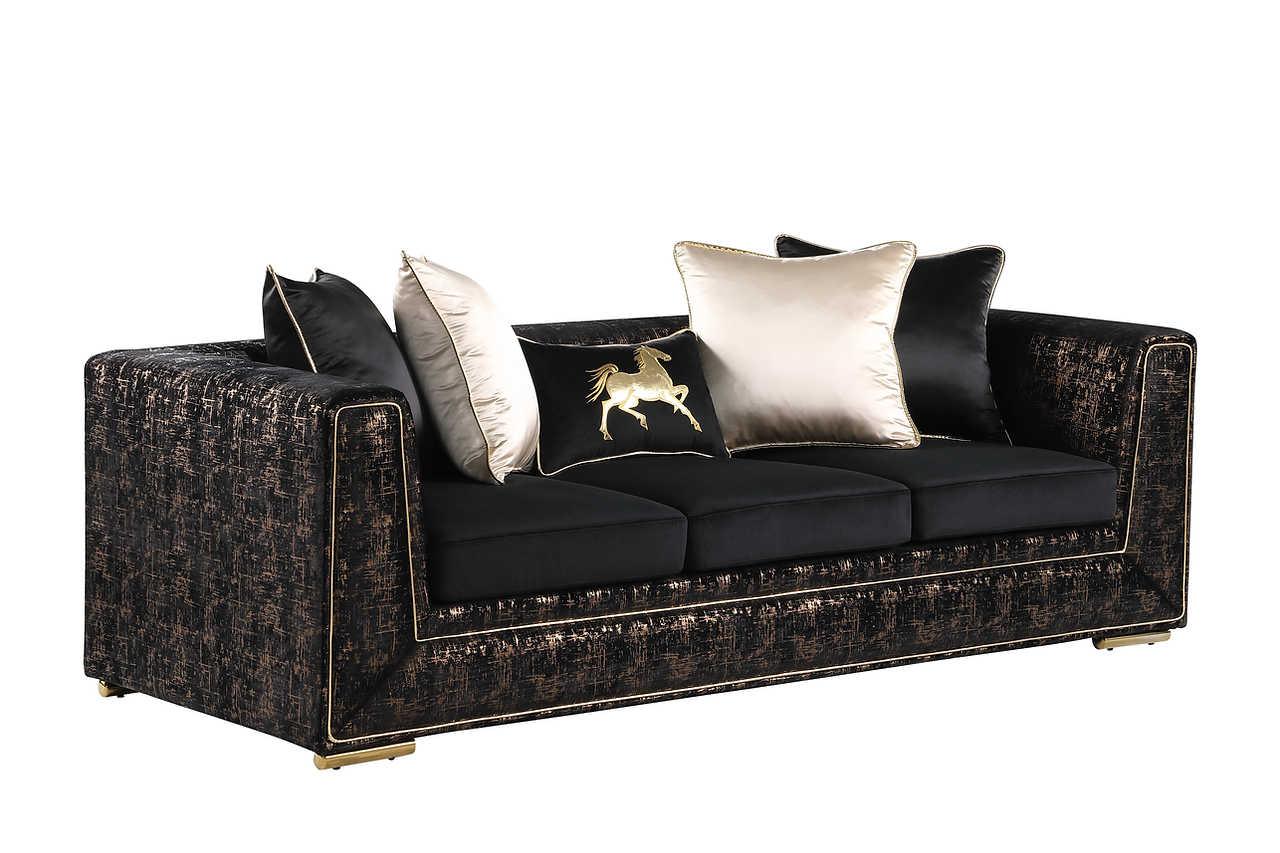 Konya Black Gold Velvet Living Room Set - Image 3