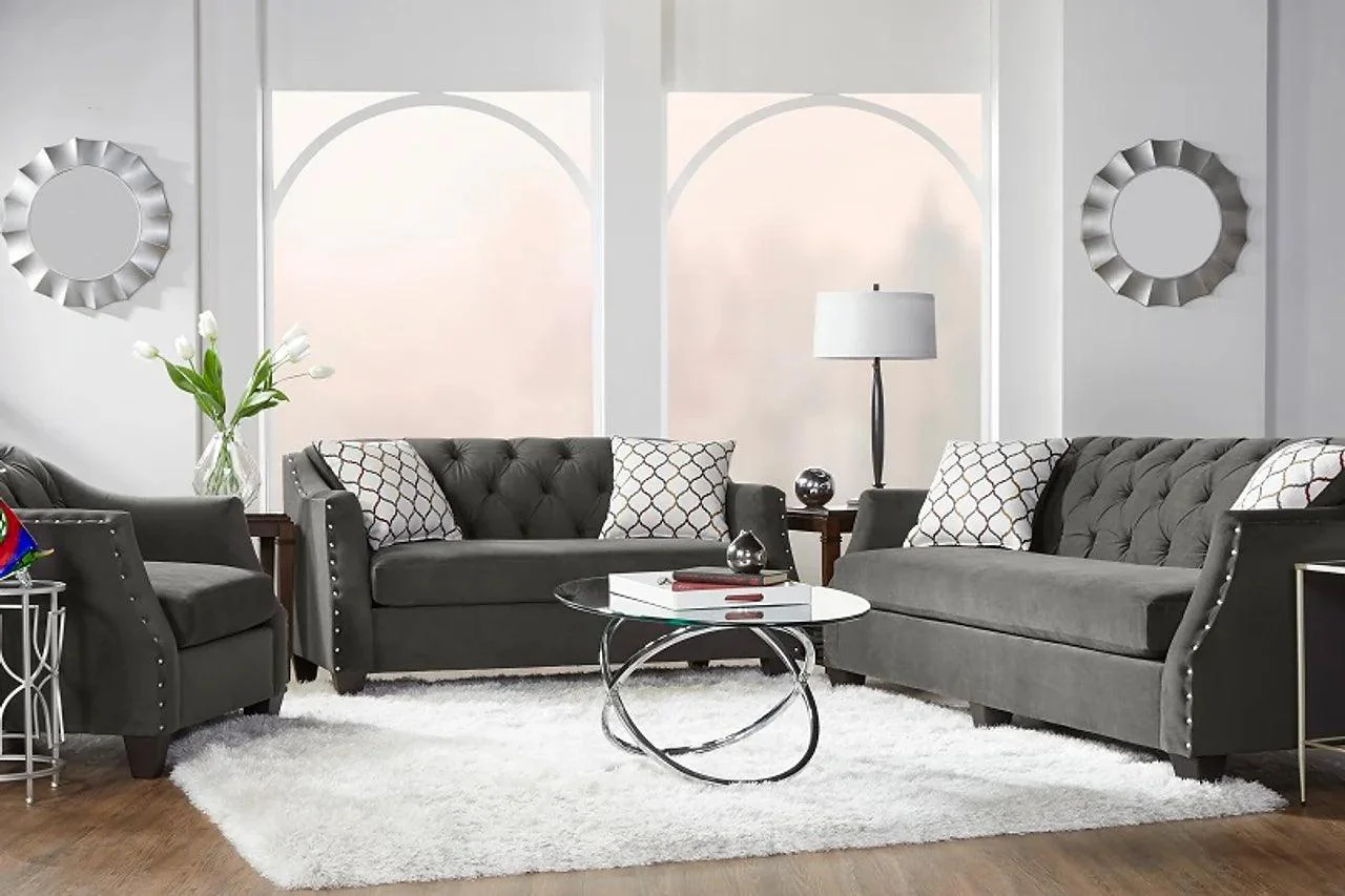 Bing Ash Gray Fabric Tufted Sofa - Image 2