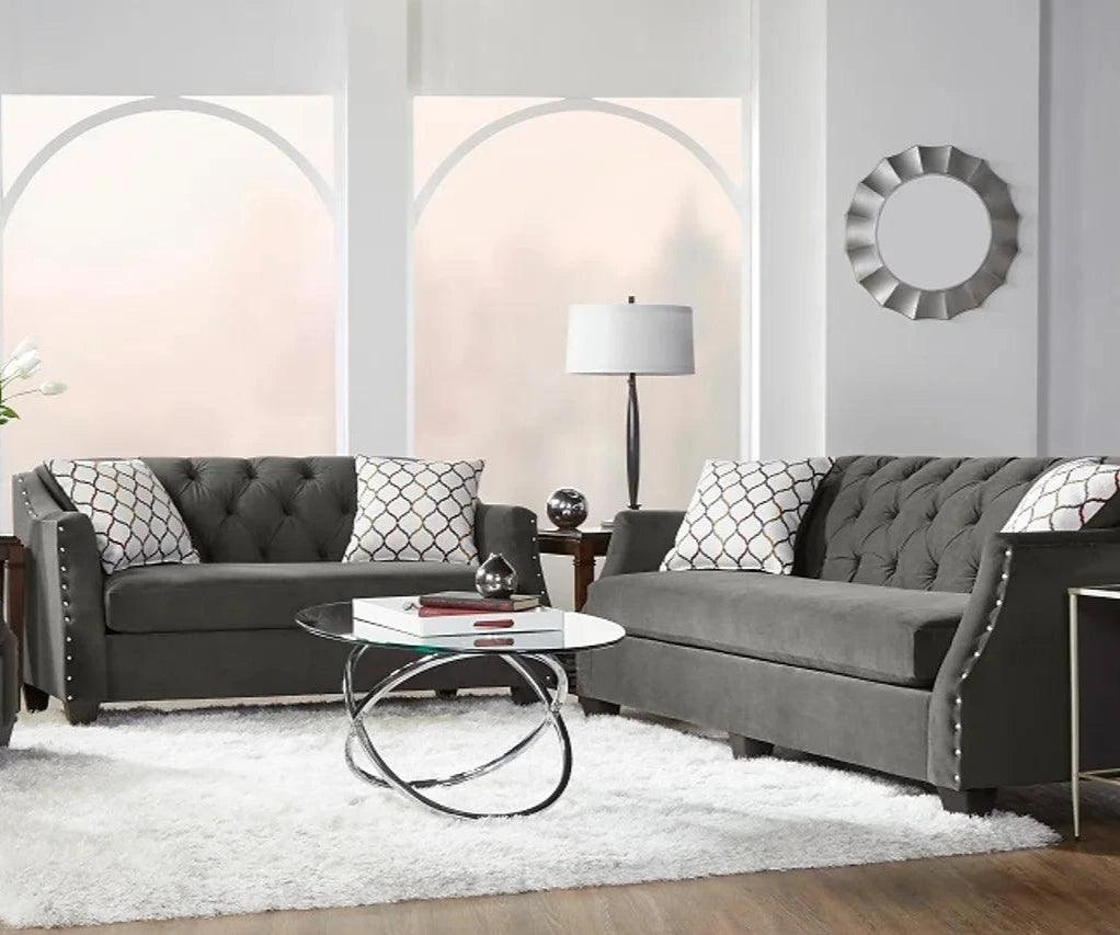 Bing Gray Fabric Tufted 2-Piece Living Room Set - Image 1