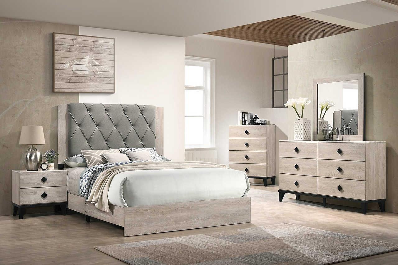 Giza Light Gray Upholstered Tufted Panel Bedroom Set - Image 1