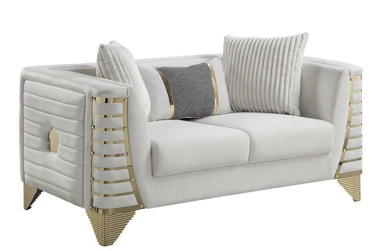 Donovan Cream Velvet Living Room Set - Image 3