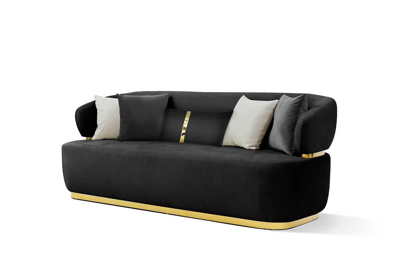 Eden Black Gold Velvet 2-Piece Living Room Set - Image 3
