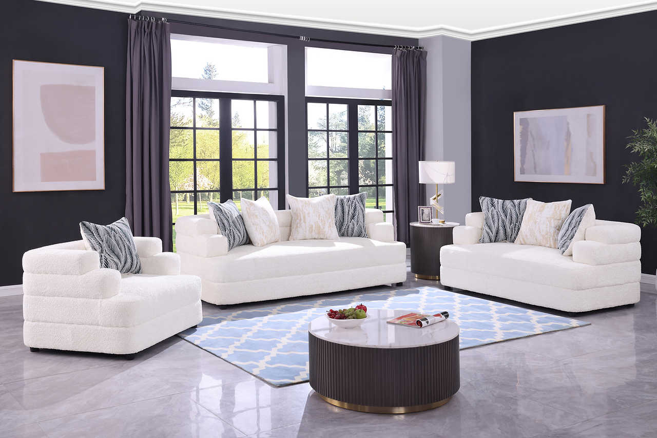 Stepso Cream Boucle Living Room Set - Image 1