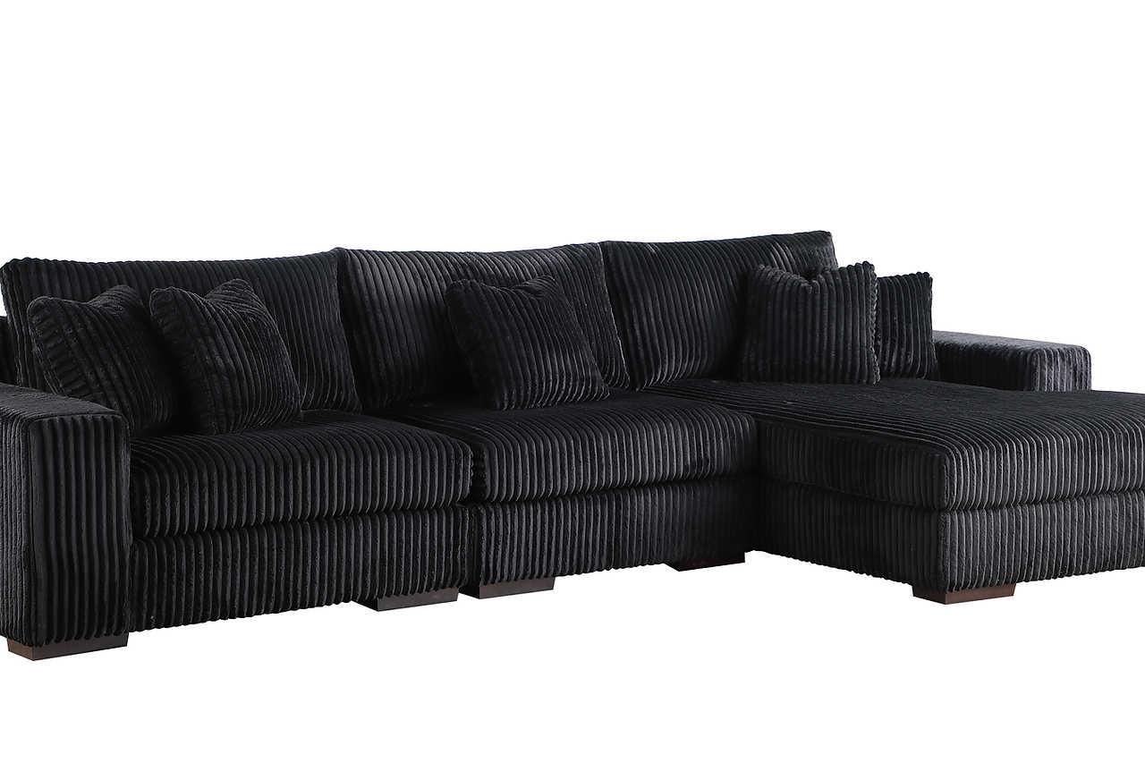 Comfy Black 3-Piece Upholstered Sectional - Image 2