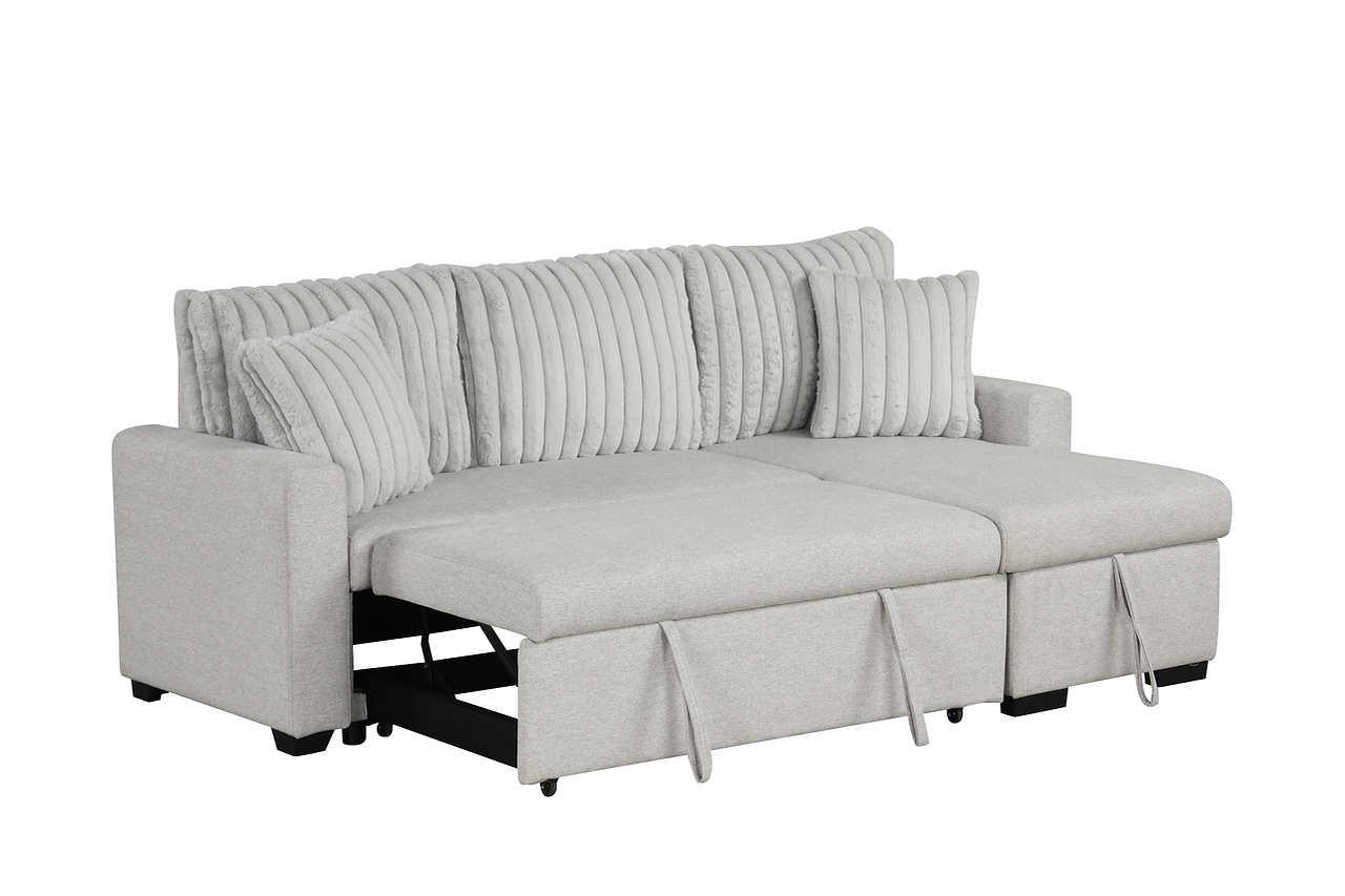 Nori Gray Upholstered Sectional w Pull-Out Bed - Image 3