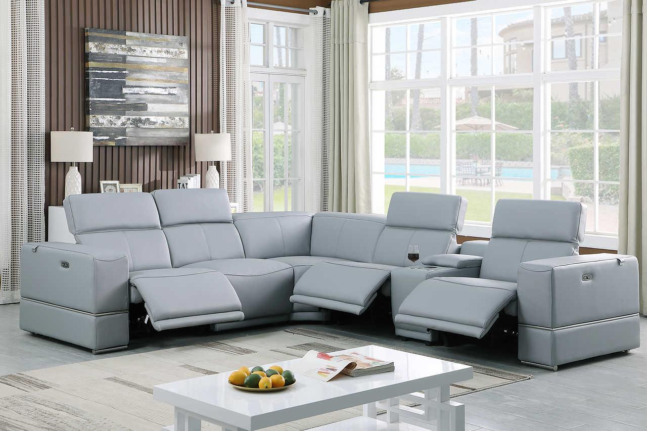 Franco Light Blue 6-Piece 2 Power Reclining Sectional - Image 1