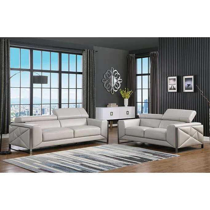 Giorgio Light Gray Leather Sofa - Image 2