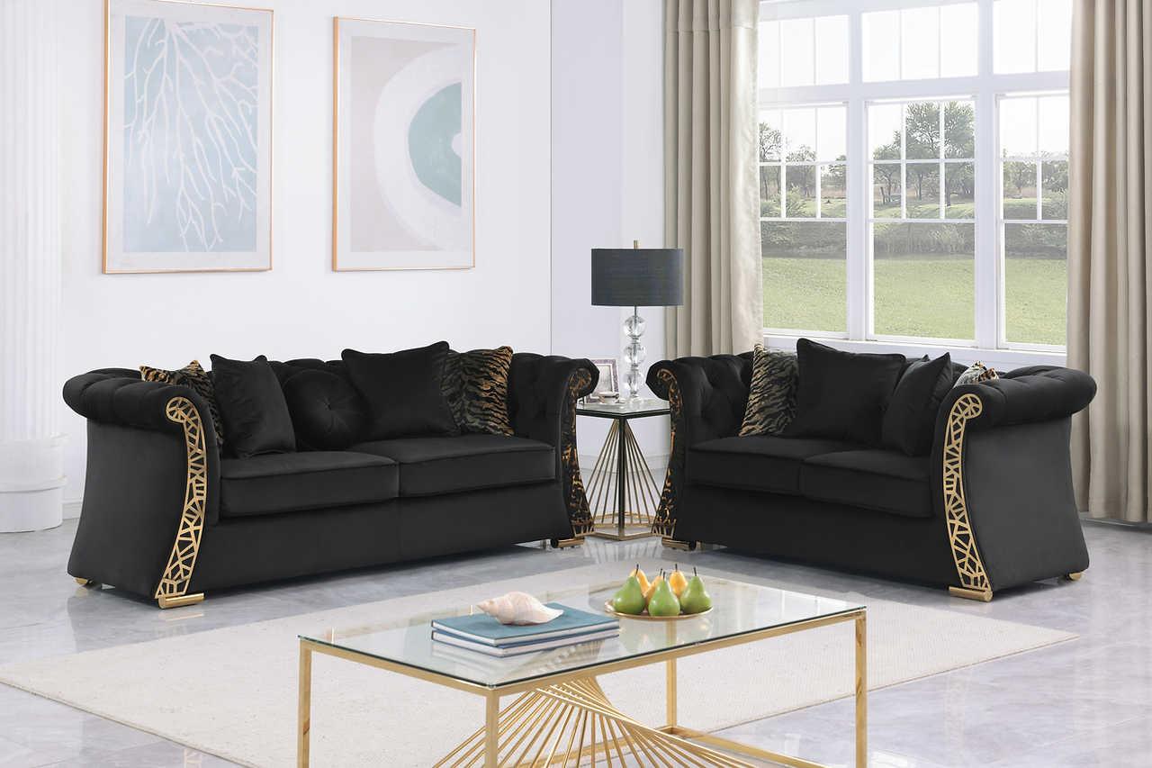 Curamo Black Velvet Living Room Set - Image 2
