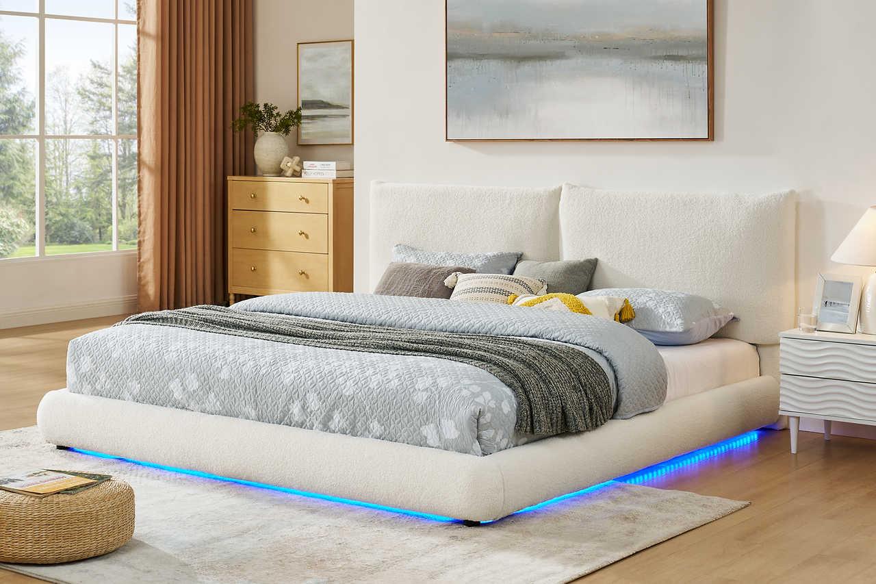 Zima White LED Upholstered Platform King Bed - Image 2